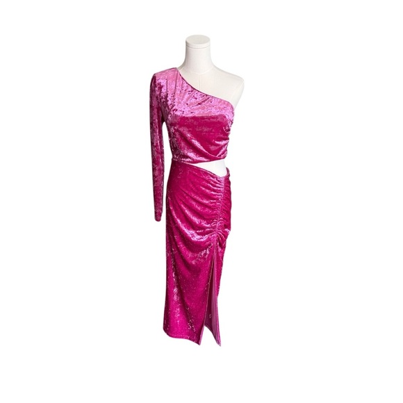 SAYLOR - Niamh Asymmetric One Shoulder Stretch Velvet Dress Sz M - Picture 4 of 10